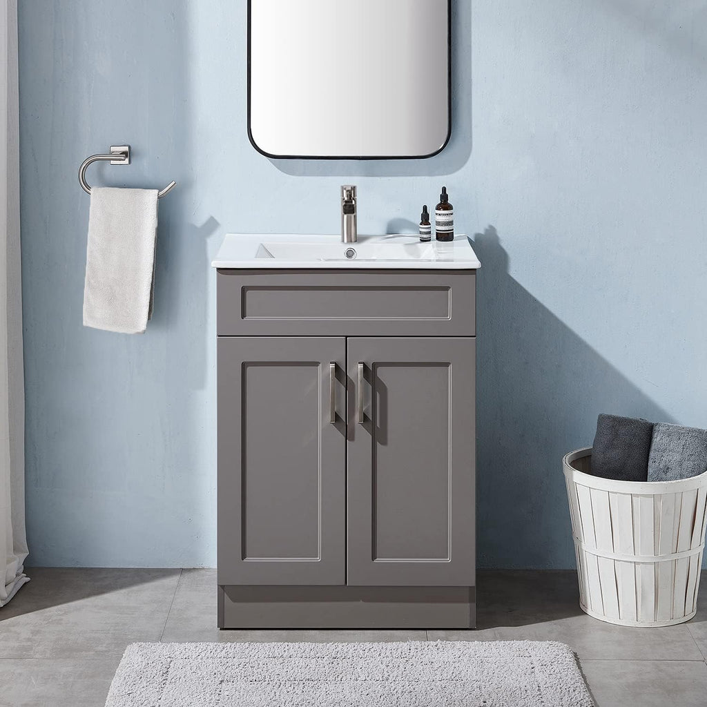 Gray 24 Inch Bathroom Vanity with Sink and White Ceramic Vessel Basin Top V276