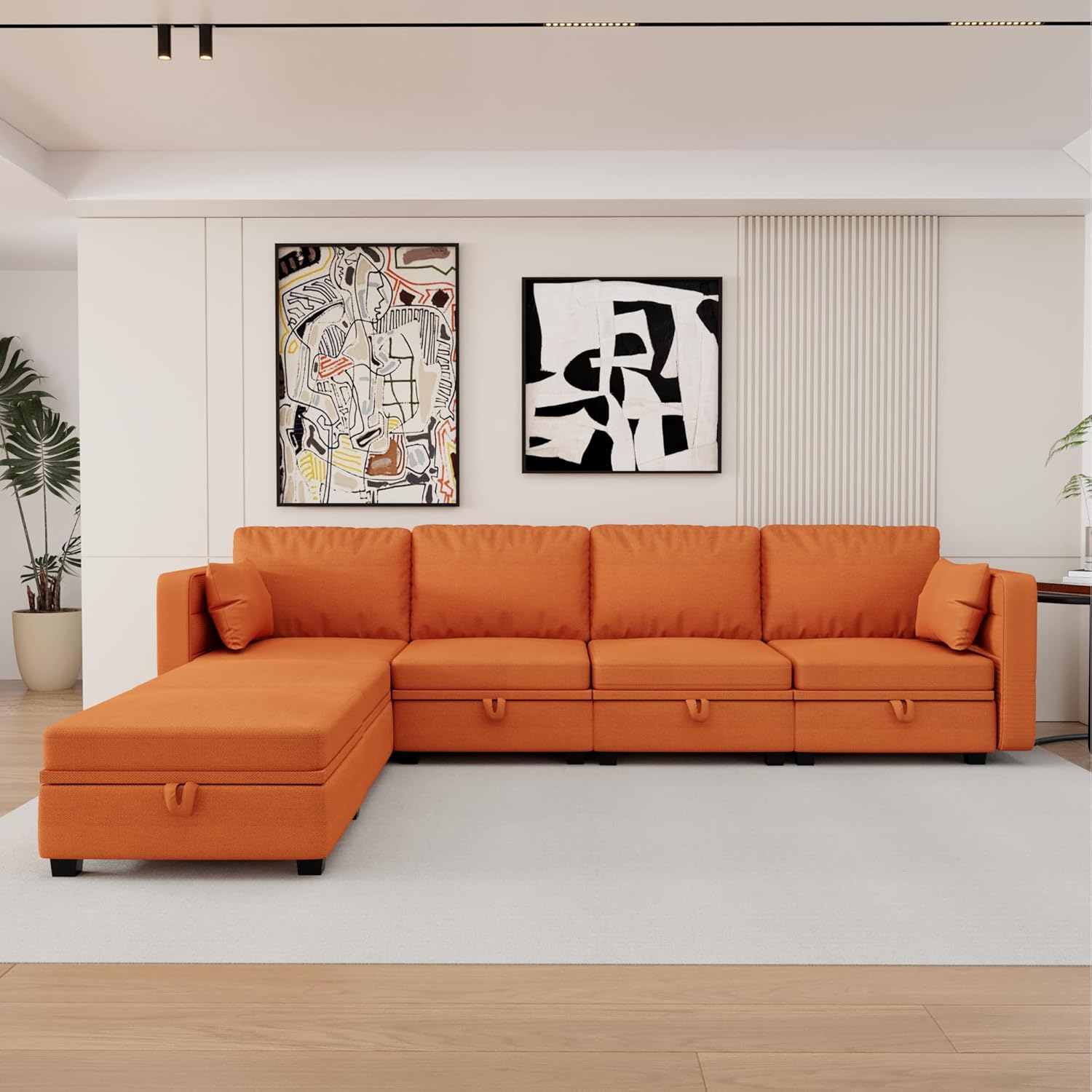 Orange U Shaped Modular Sectional Sofa with Storage Seat O9146