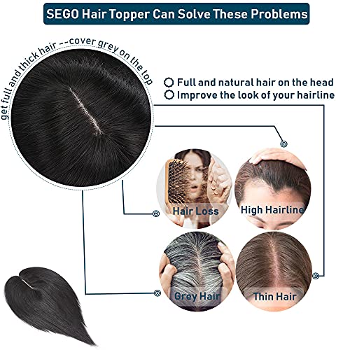100% Real Human Hair Topper with Silk Base 3 Clips C61151