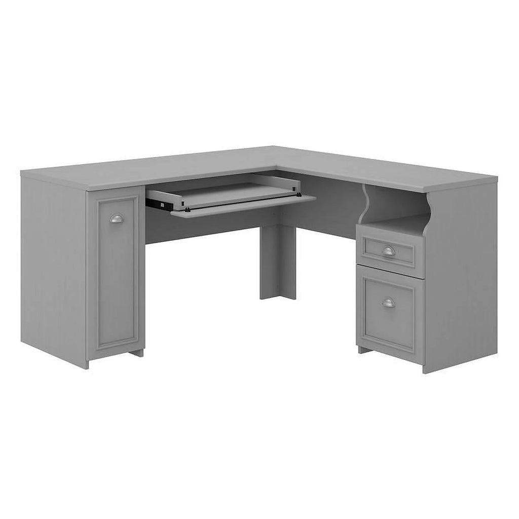 60W L Shaped Desk with Drawers and Storage Cabinet, Gray W42135