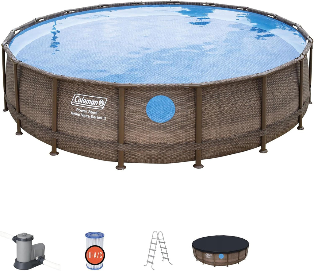 Brown 18' x 48" Above Ground Swimming Pool Set with Filter Pump and Ladder E20937