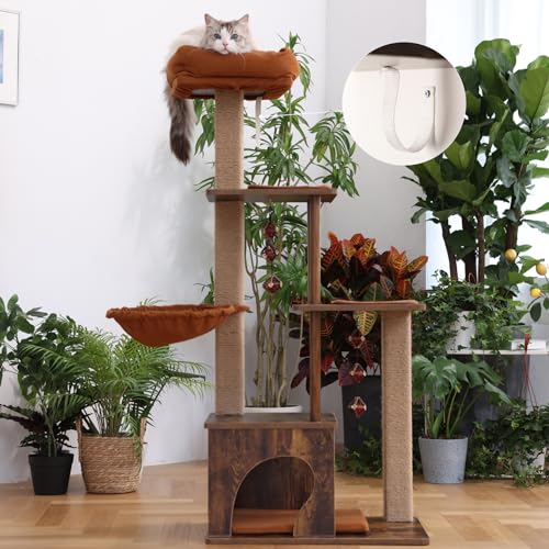 Brown Wood Cat Tree with Scratching Post I647