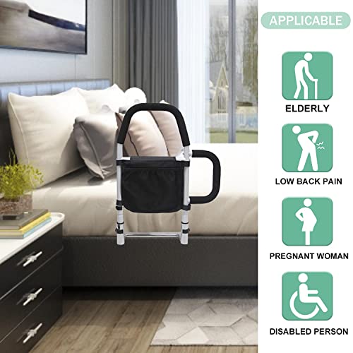 Portable Adjustable Bed Rail with Dual Grab Bars & Storage Pocket A336