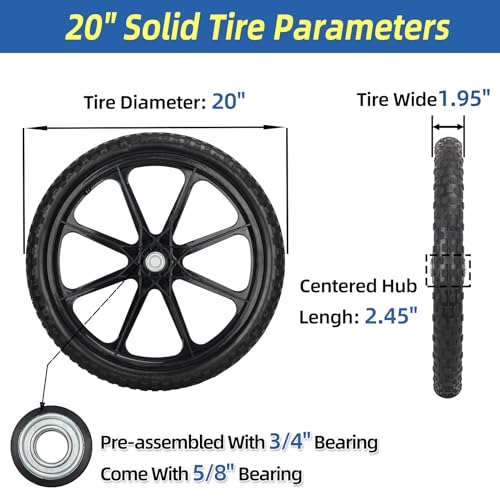 2 Pcs 20" Flat Free Tire and Wheel with 3/4" & 5/8" Bearing V48101
