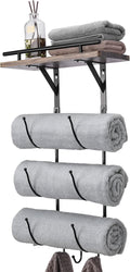 Metal Towel Rack with Wooden Shelf and 3 Hooks K864565