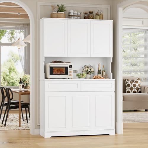 74" Tall Pantry Cabinet with 6 Doors and 2 Drawers, Grey T855