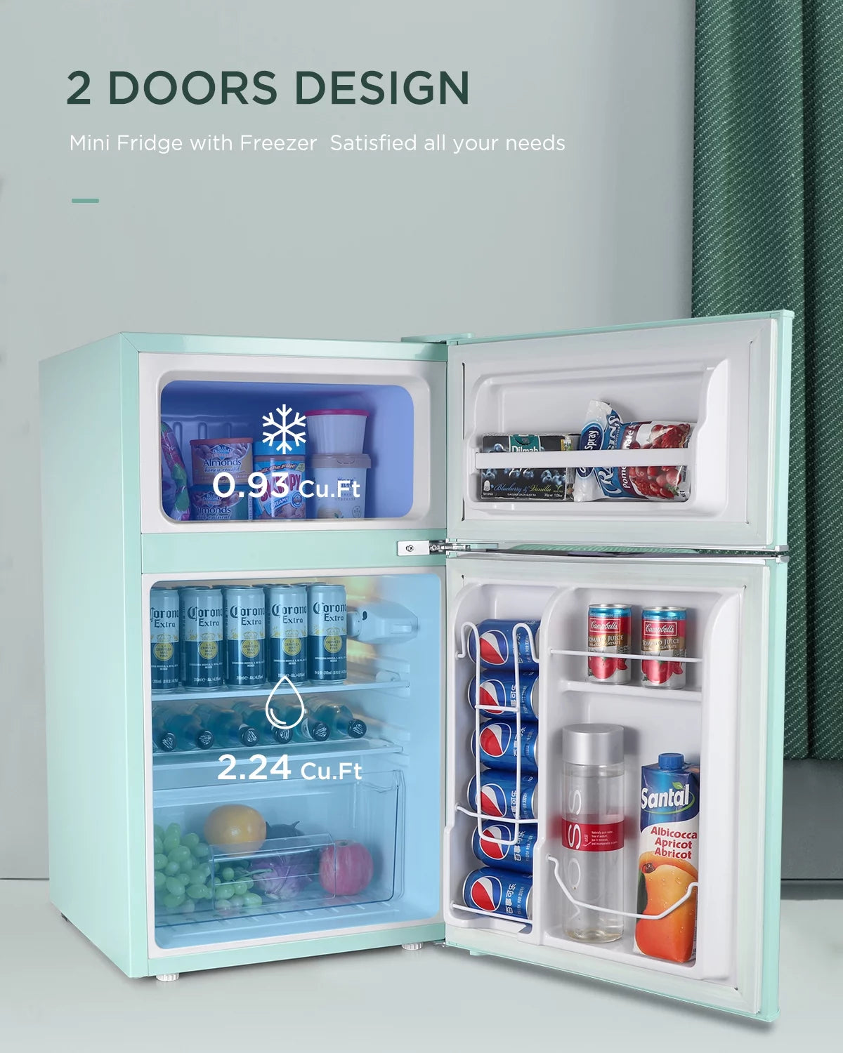Green 3.2 Cu ft Compact Mini Refrigerator with Separate Freezer Q4858