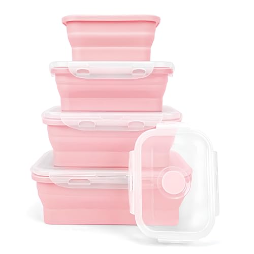 4 Pieces Collapsible Silicone Food Storage Containers with Airtight Lids H727