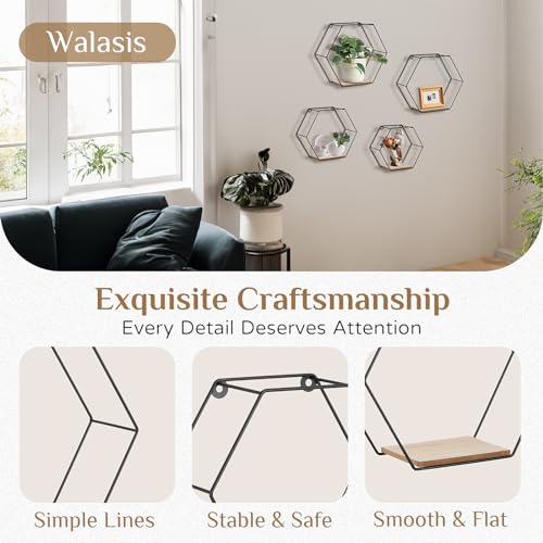 Black Metal Hexagon Shelves Set of 4 Y207