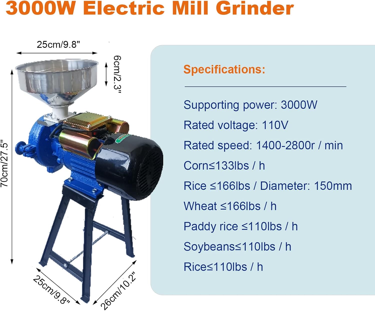 110V 3000W Electric Grain Mill Corn Grinder X92101