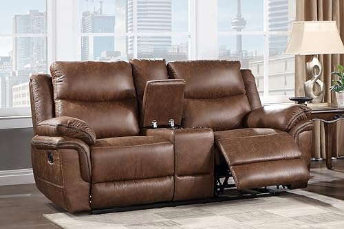 Brown Polyester Manual Sofa with Dual Recliner E8493