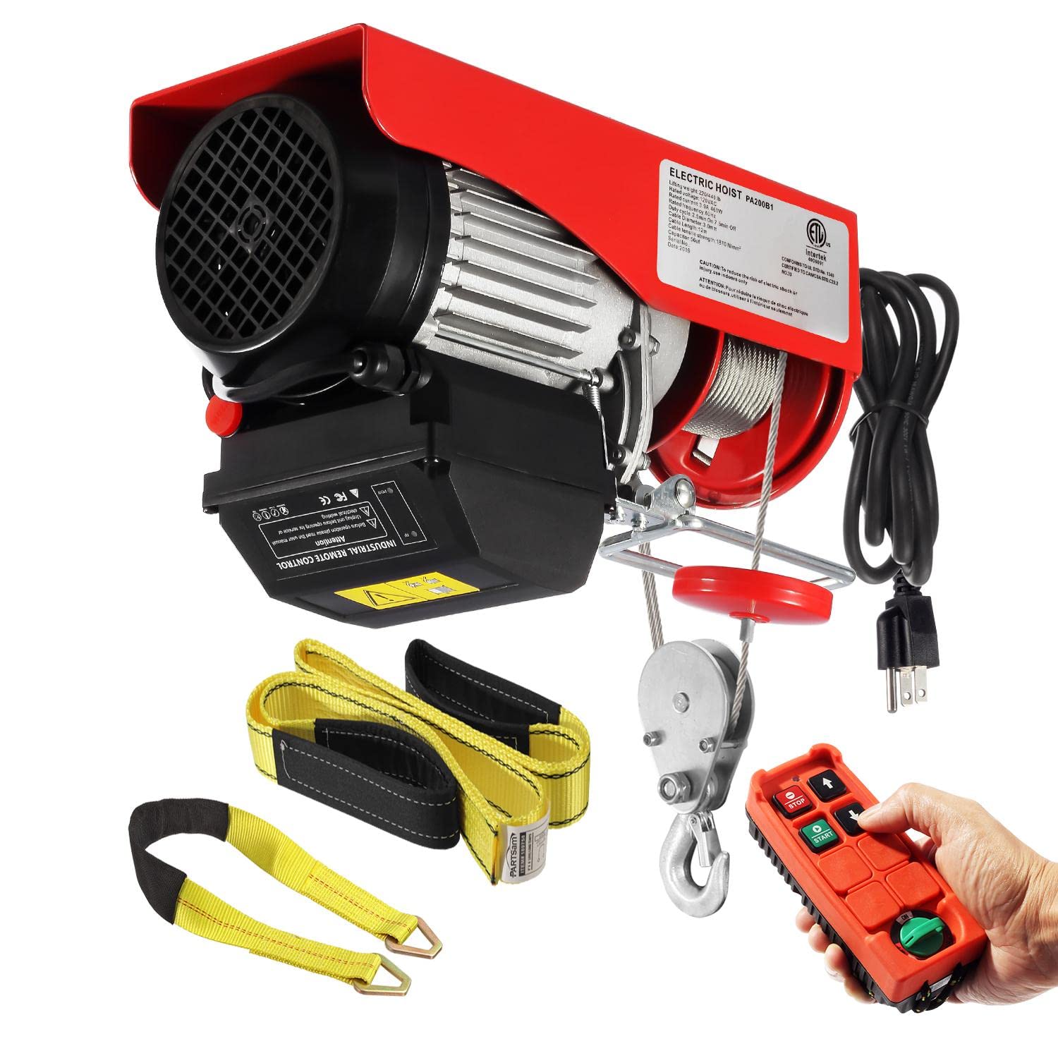 440lbs Automatic Electric Cable Hoist with Wireless Remote Control 120V Overhead Winch, 38ft Lifting Height F940828