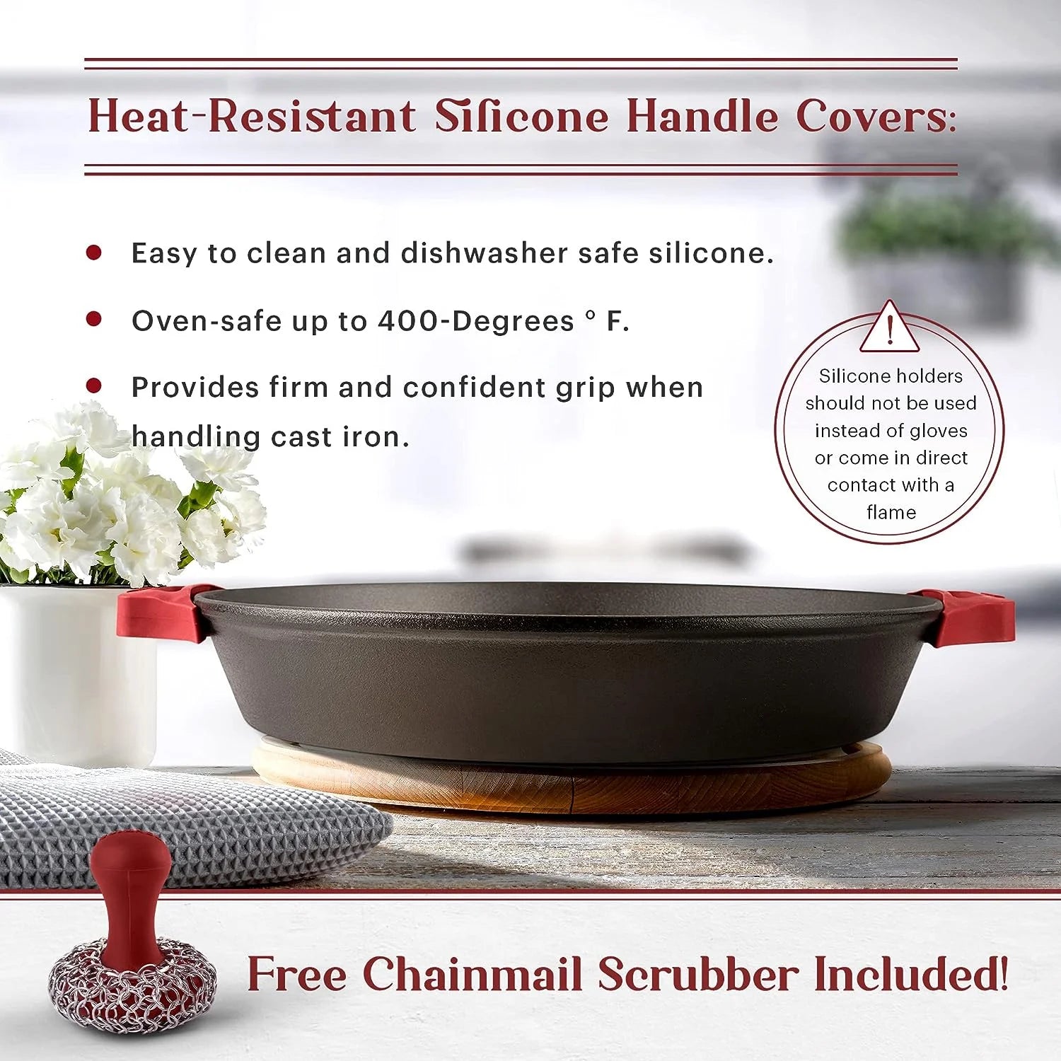 15" Lidded Cast Iron Skillet with Silicone Handle Covers L83852