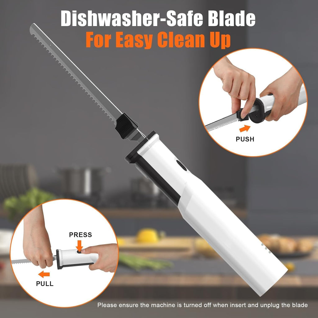 Cordless Electric Meat Carving Knife with 2 Serrated 8” Stainless Steel Blades W84318