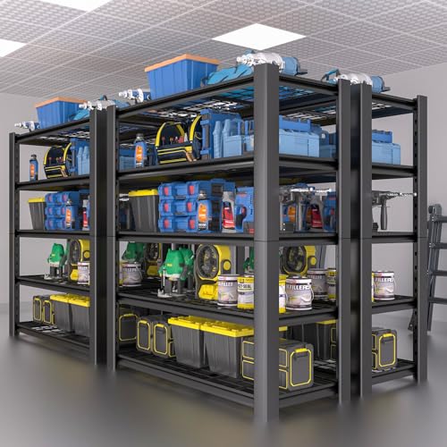 5-Tier Heavy Duty Metal Garage Shelving Unit with Wire Shelves, 3000 LBS Capacity, 76"H x 60"W x 24"D, Adjustable Boltless Steel Shelves D9242