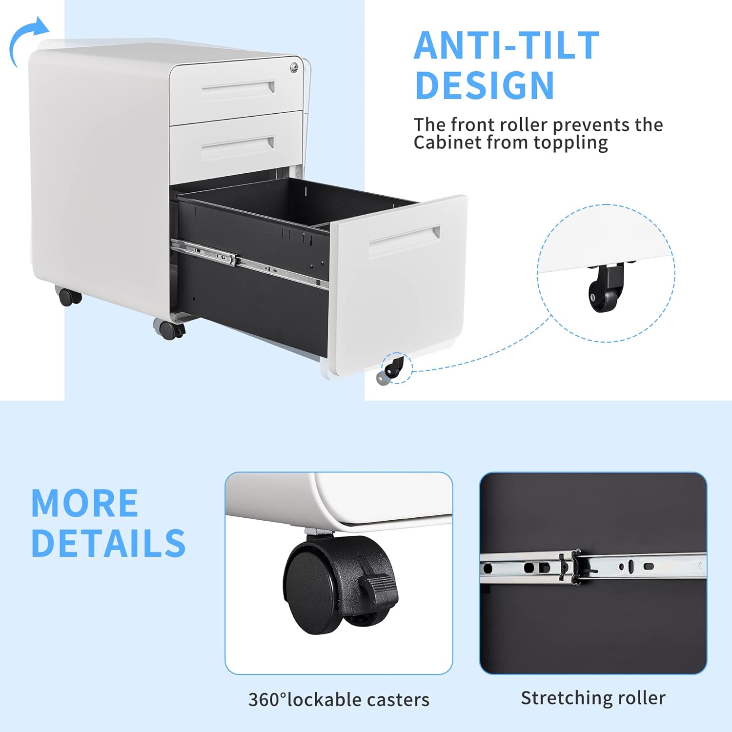 White 3 Drawer File Cabinet with Lock Q98194