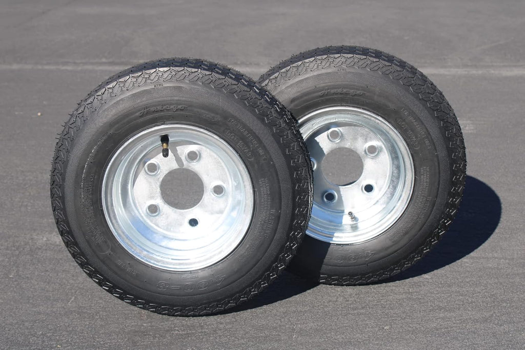 2-Pack Trailer Tire & Rim Set, 480-8 4.80-8, Load Range C, 6 Ply, 5 Lug Galvanized Alloy Wheels J893