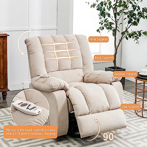 Beige Velvet Electric Lift Recliner Chair with Heat and Vibration O512994