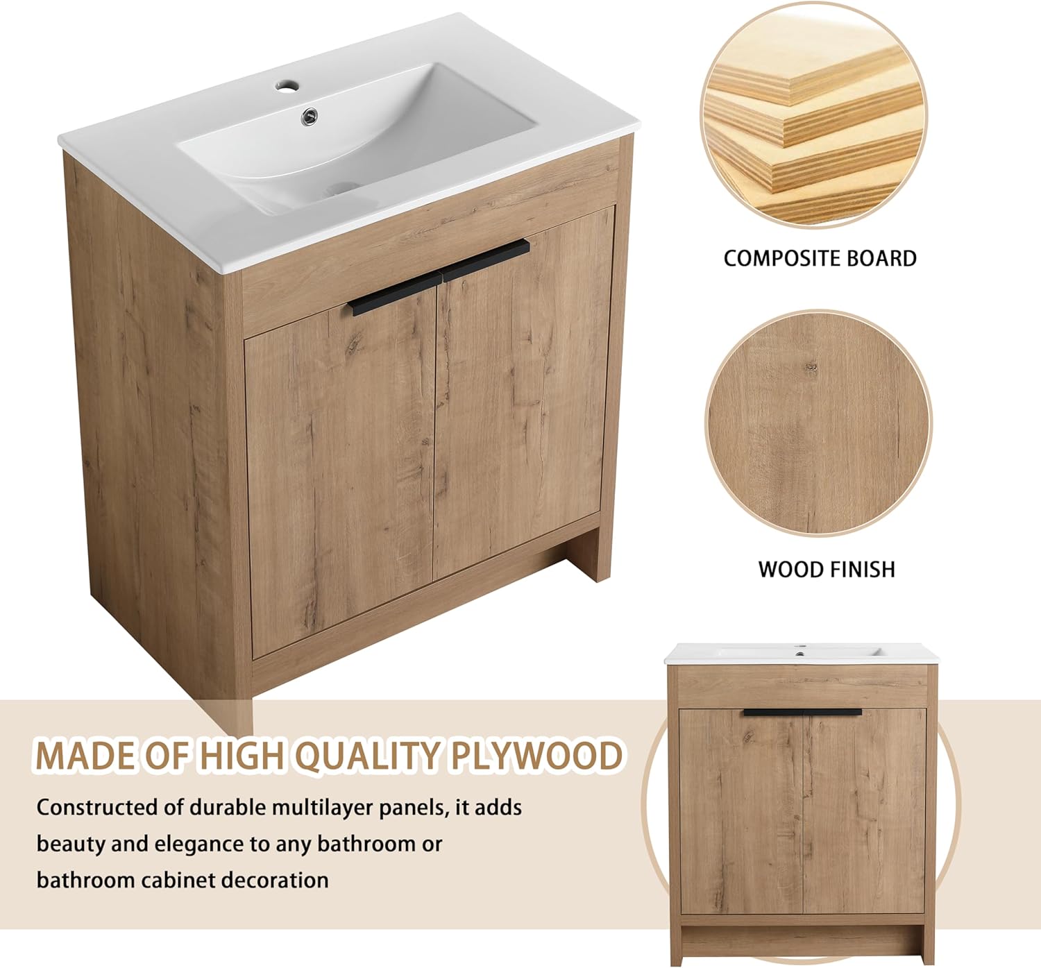 30 Inch Freestanding Single Sink Bathroom Vanity O356