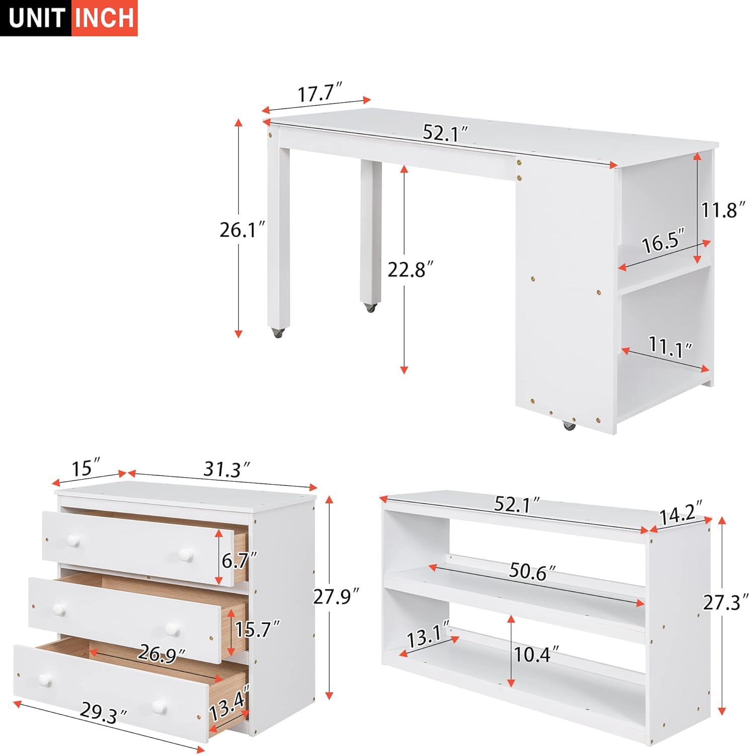 White Full Size Wood Loft Bed with Desk G75450