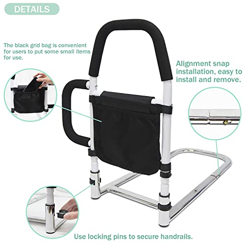 Portable Adjustable Bed Rail with Dual Grab Bars & Storage Pocket A336