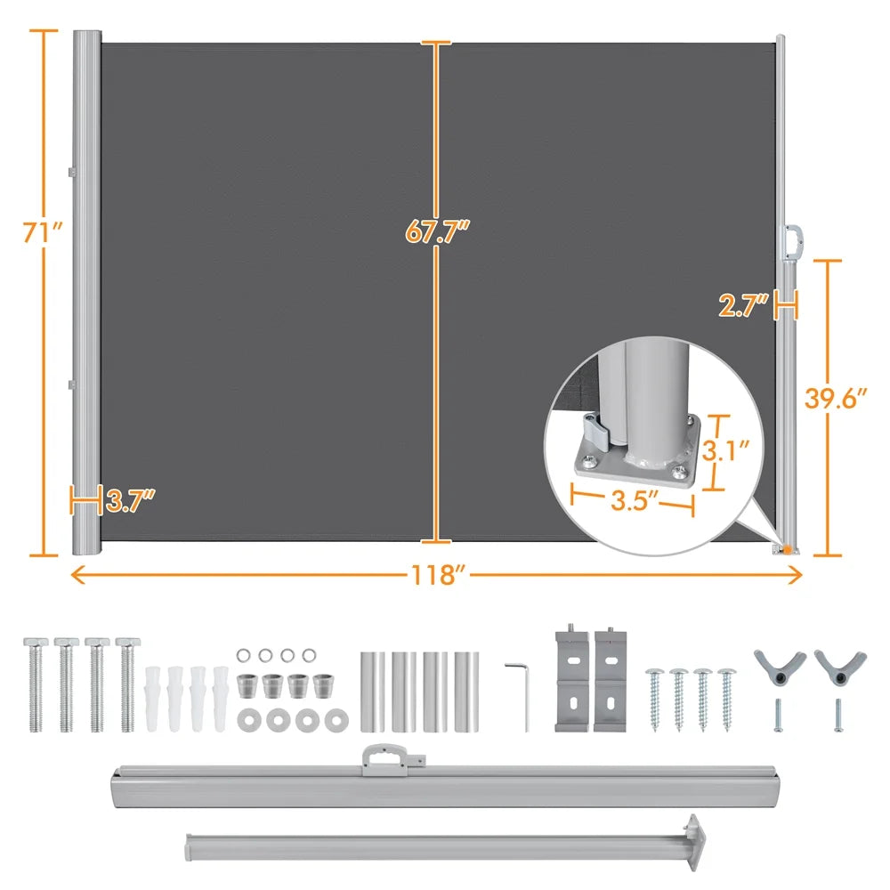 118 x 71" Retractable Side Awning, Dark Gray E6612