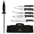 7-Piece BBQ Set with Red Fibrox Pro Handles and Knife Roll A84358