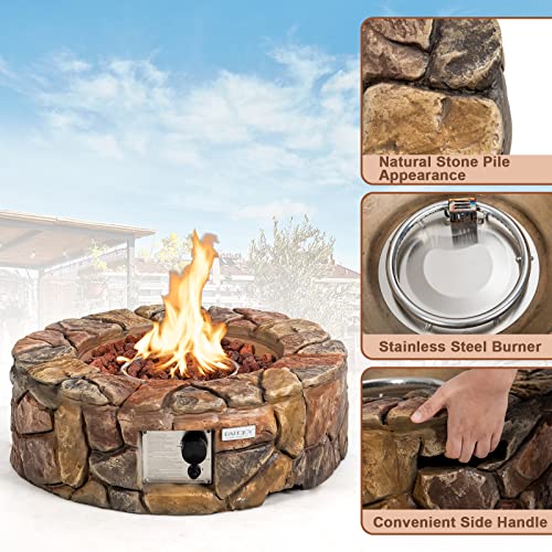 28 Inch Round Propane Gas Fire Pit with Lava Rocks & PVC Cover C92768
