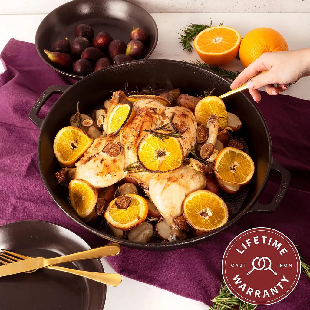 15" Lidded Cast Iron Skillet with Silicone Handle Covers L83852