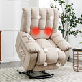 Beige Velvet Electric Lift Recliner Chair with Heat and Vibration O512994