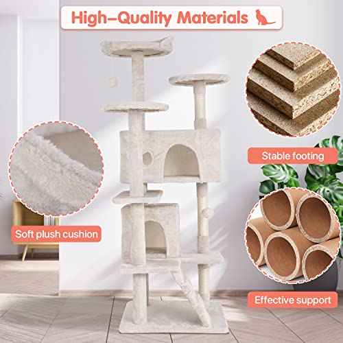 54in Cat Tree Cat Climbing Tower with Scratching Post O80828