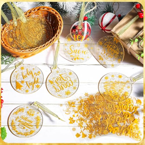 Acrylic Christmas Tree Ornaments DIY Craft Kits Hanging Xmas Ball Decorations with Stickers Ribbons (Red) K471639