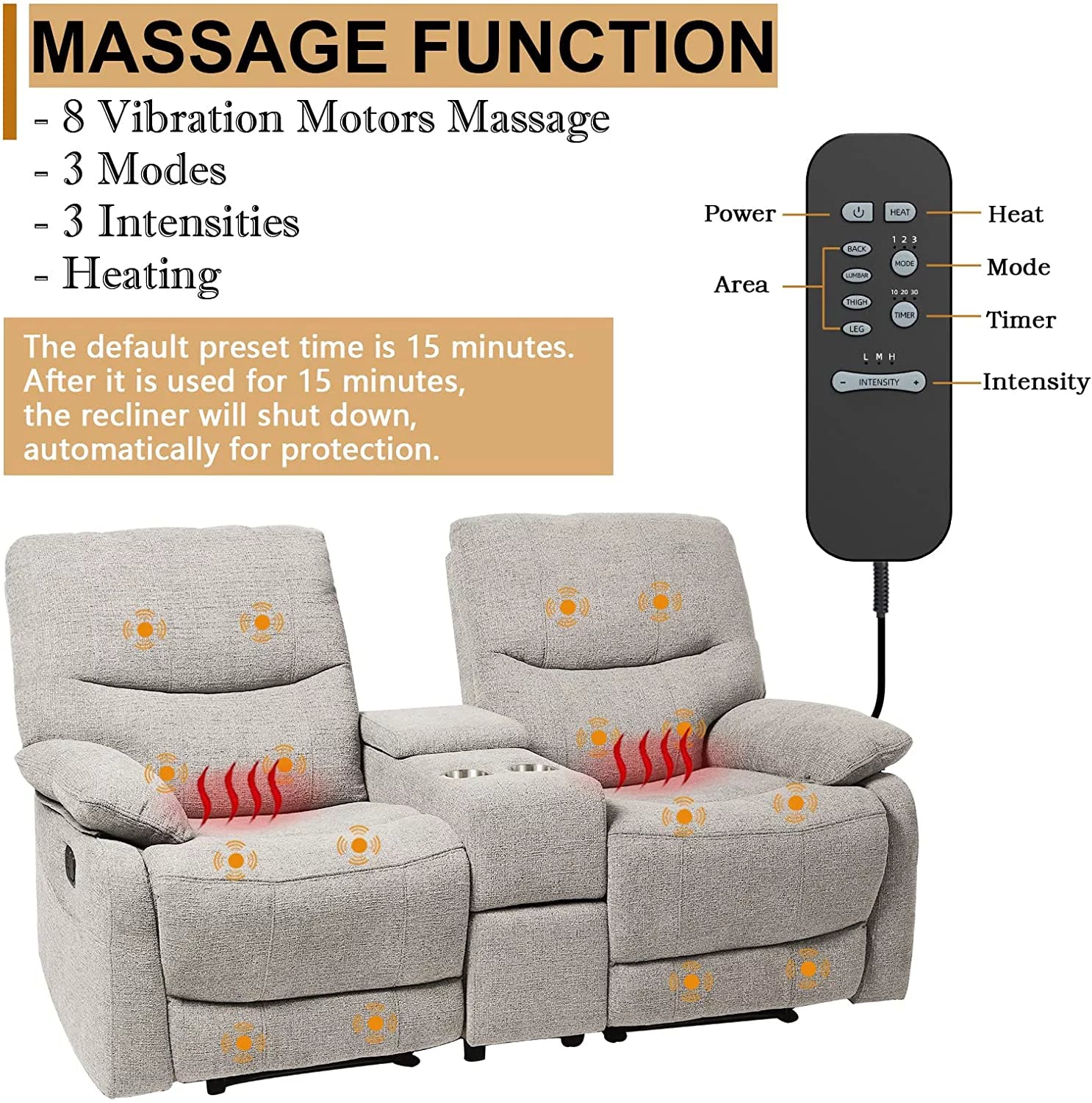 Fabric Double Reclining Loveseat with Console D429