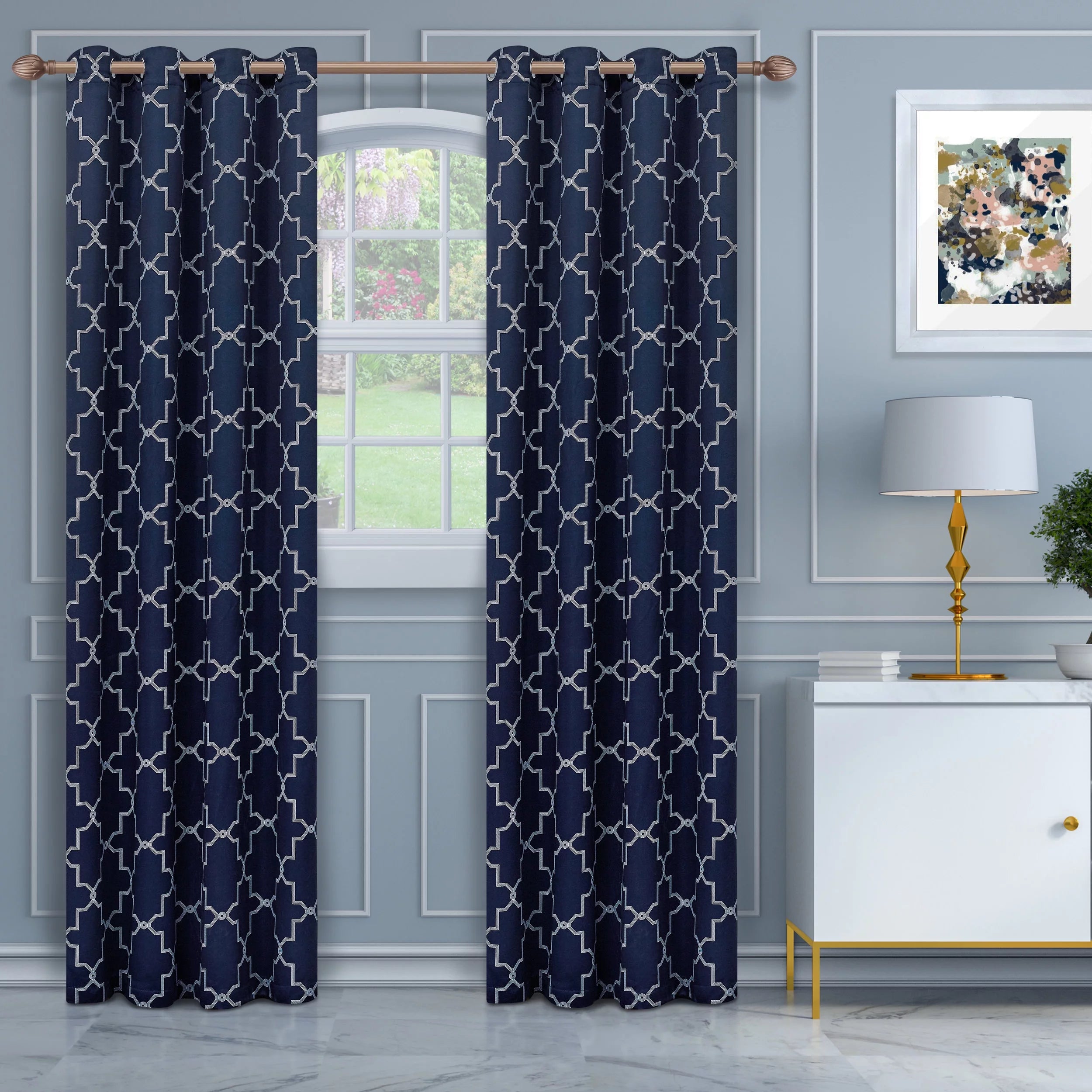 Navy Blue Blackout Grommet Curtain Set Of 2 B79945