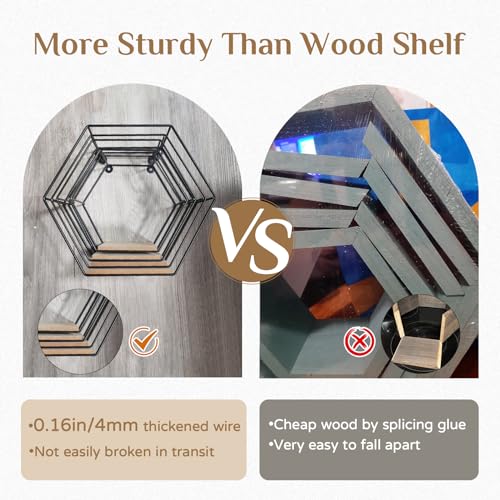 Black Metal Hexagon Shelves Set of 4 Y207