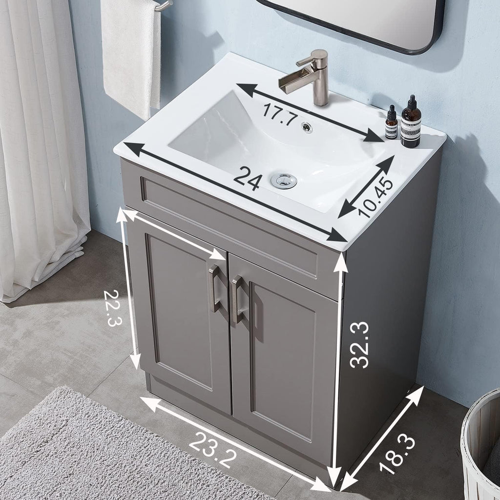 Gray 24 Inch Bathroom Vanity with Sink and White Ceramic Vessel Basin Top V276