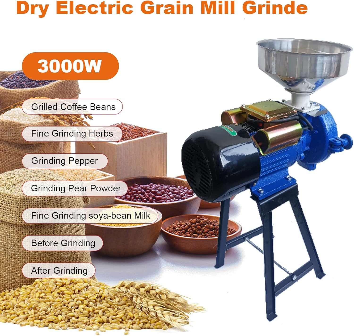 110V 3000W Electric Grain Mill Corn Grinder X92101