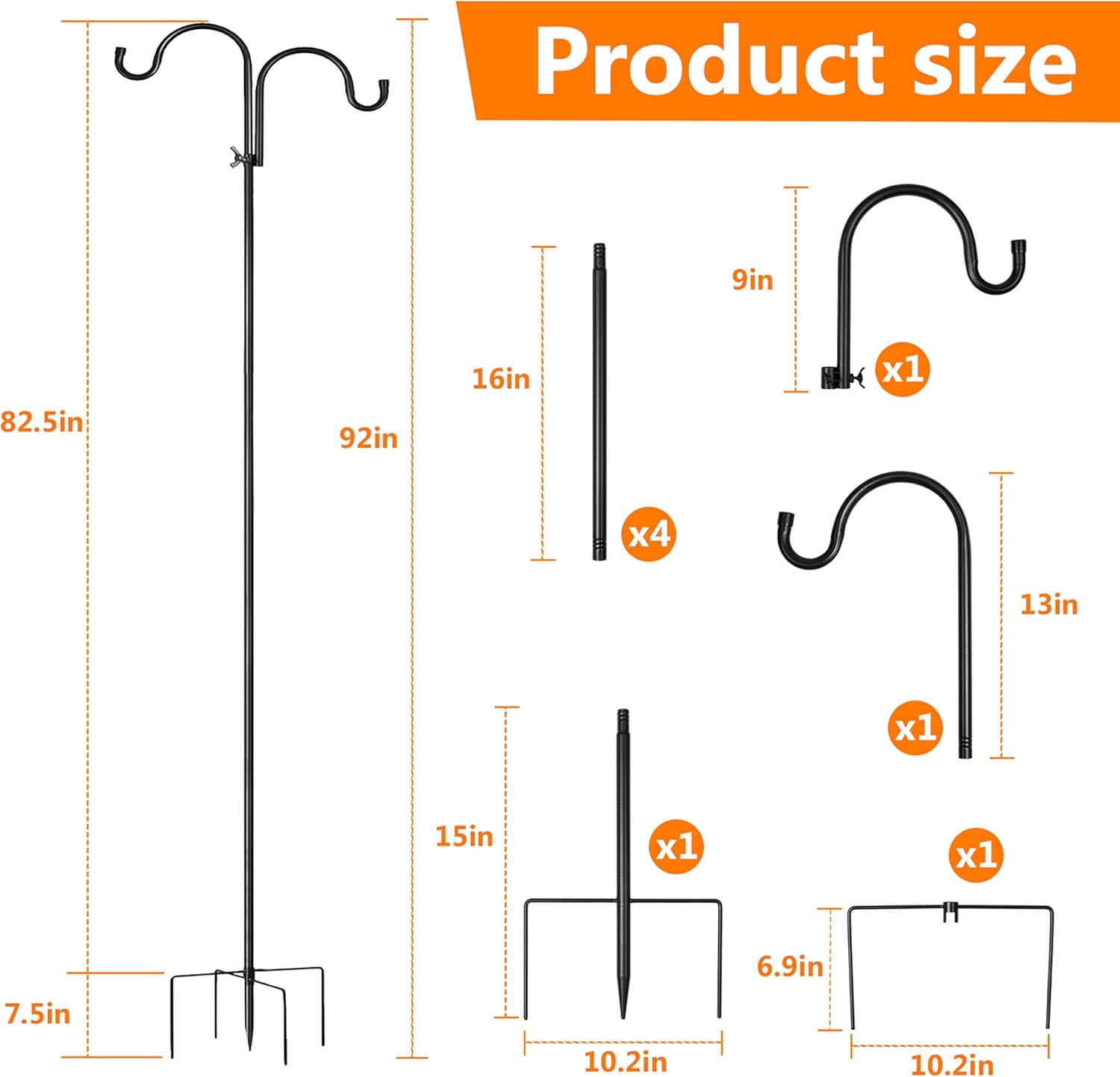 2 Pack 92 Inches Double Shepherds Hooks with 5 Prong Base L532162