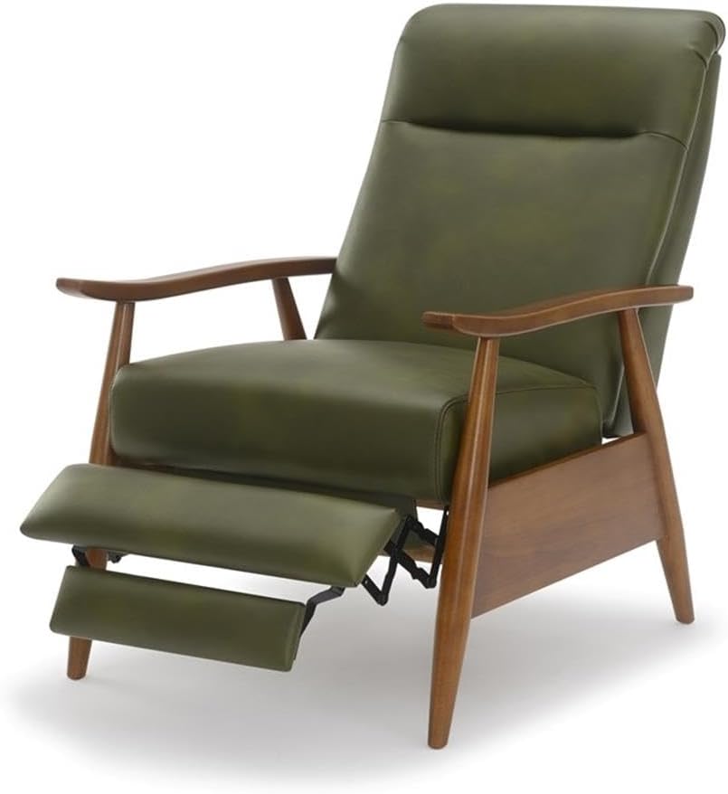 Fern Green Faux Leather Wood Arm Push Back Recliner I293