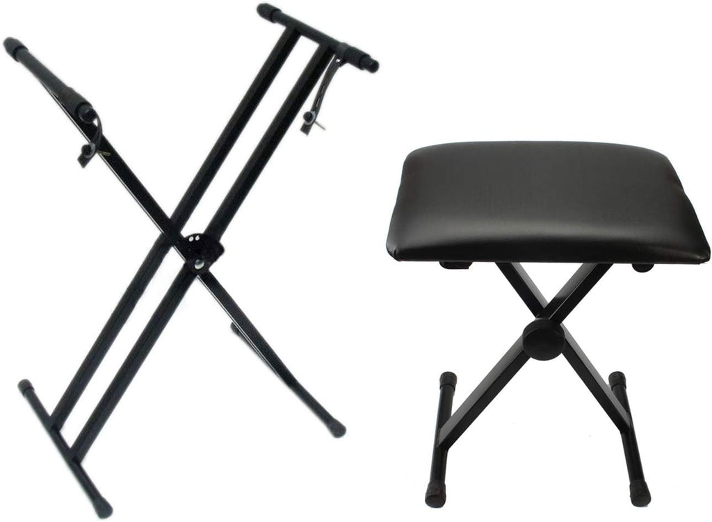 Heavy-Duty Double-X Adjustable Piano Keyboard Stand and Classic Piano Bench H9157