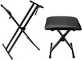 Heavy-Duty Double-X Adjustable Piano Keyboard Stand and Classic Piano Bench H9157