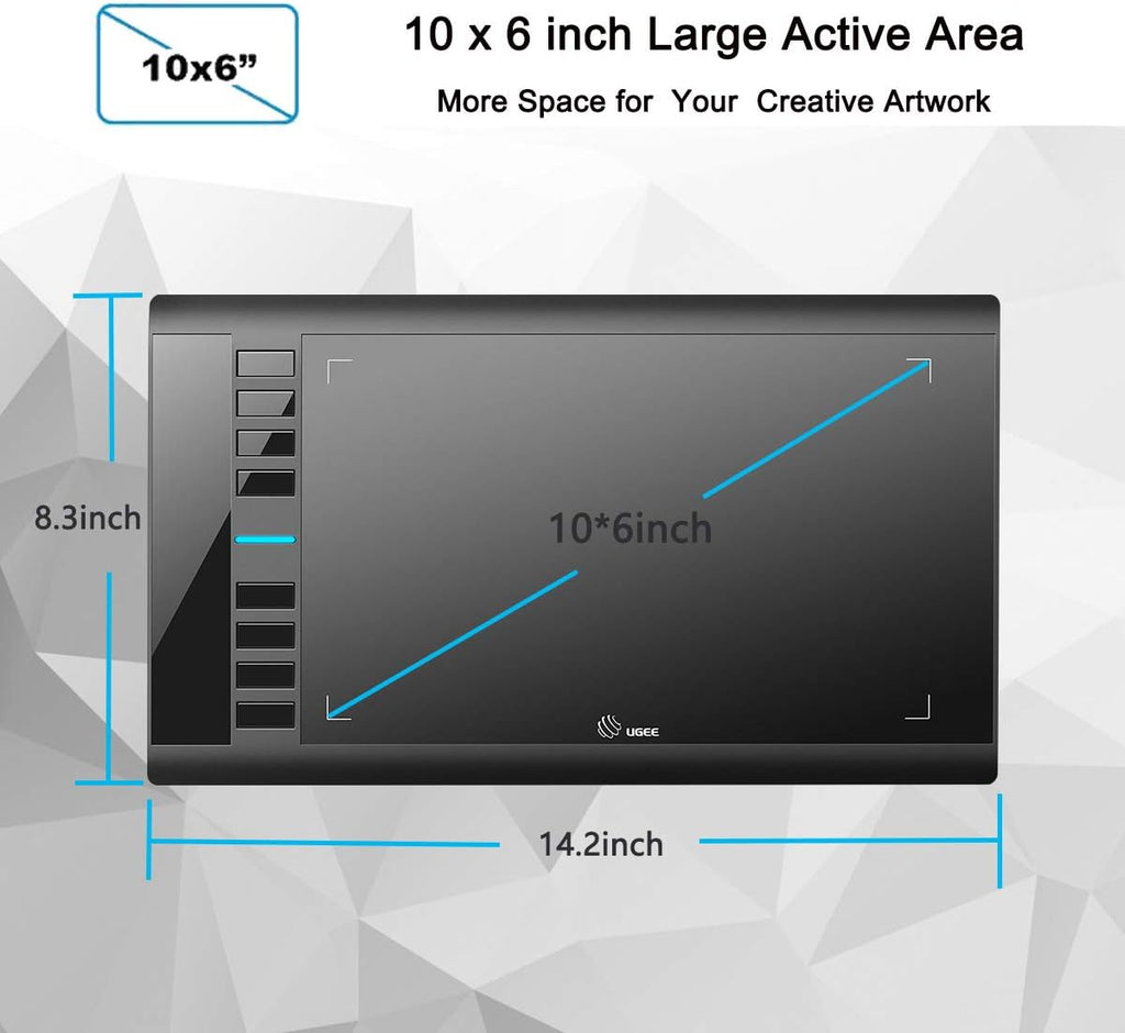 10 x 6 inch Graphics Drawing Tablet with 8 Hot Keys I719556