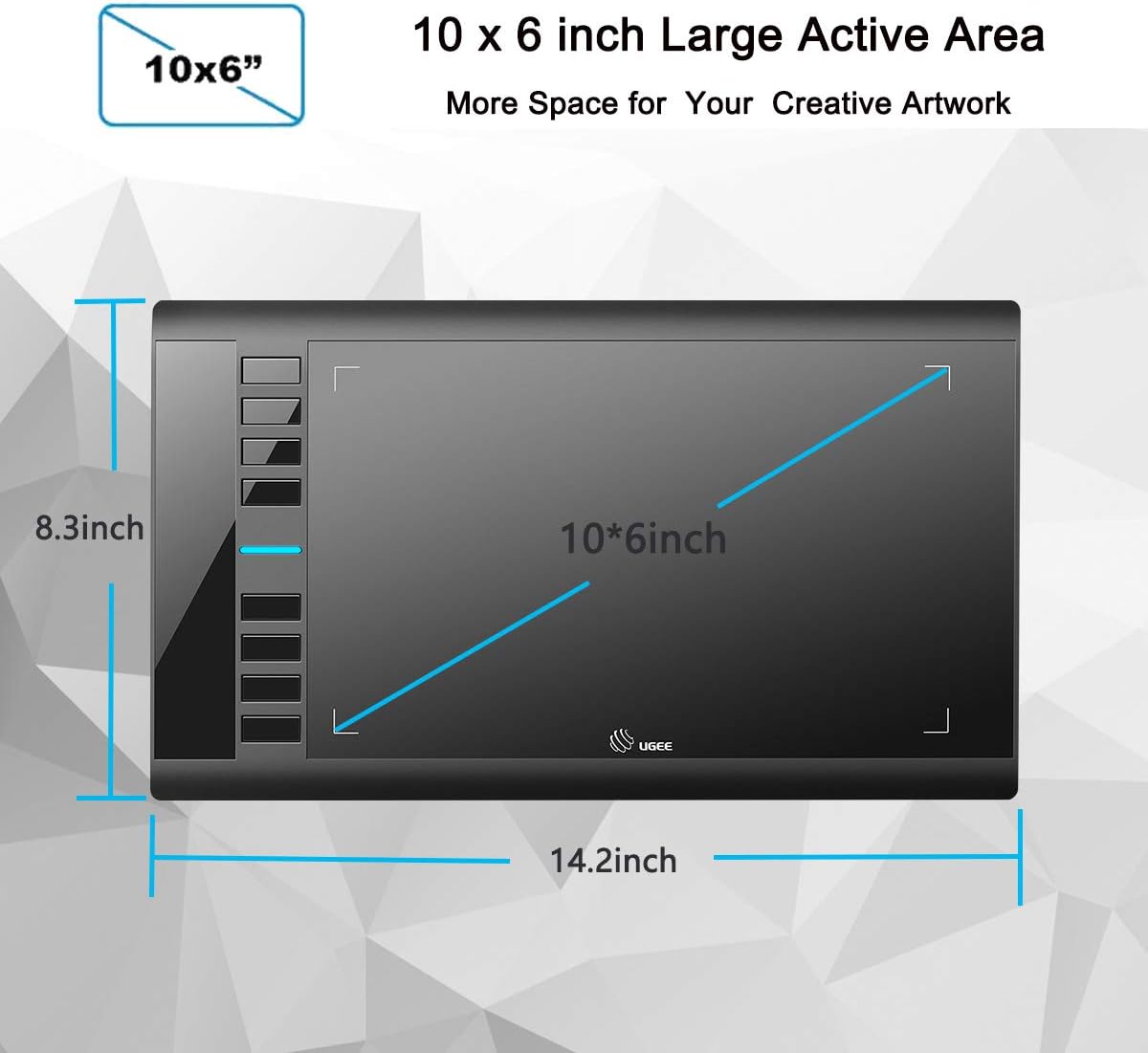 10 x 6 inch Graphics Drawing Tablet with 8 Hot Keys I719556
