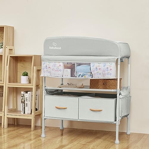 Grey Foldable Baby Changing Table with 2 Storage Baskets N401