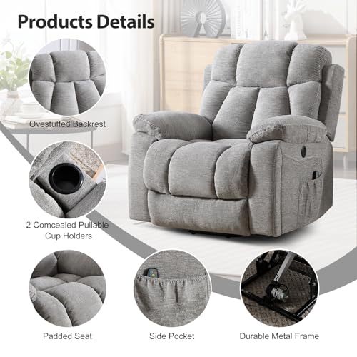 Large Power Lift Recliner Chair with Massage and Heat, Dark Gray W53727
