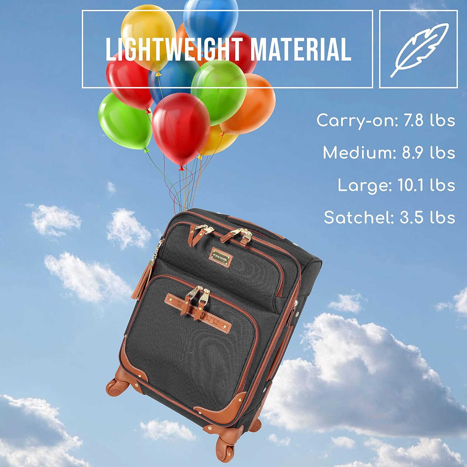 Lightweight Softside Expandable 20 Inch Carry On Bag with 4-Rolling Spinner Wheels Z526