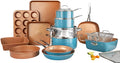 20 Piece Non-stick Ceramic Copper Cookware Bakeware Set Turquoise K114469