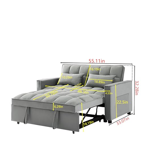 Grey Velvet 3 in 1 Convertible Sleeper Sofa with Pullout Bed H74465