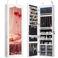 White Wall Mount Lockable Jewelry Cabinet Armoire with Full Length Mirror and 5 Lights U150870