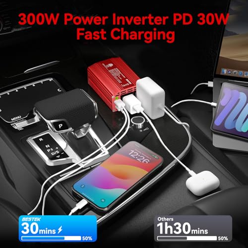 300W Car Power Inverter DC 12V to 110V AC with 30W USB-C & 18W USB-A Dual AC Outlet U2299